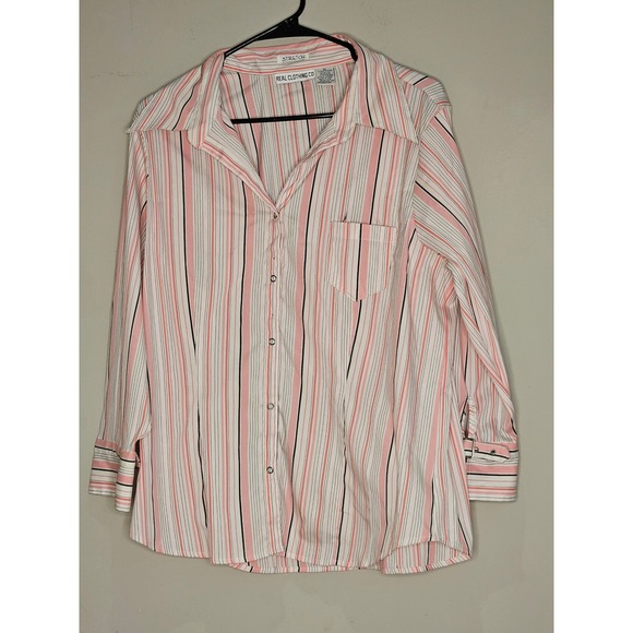 REAL CLOTHING CO Tops - Real Clothing Co‎ Women's Striped Button Down Shirt Pink Black White 2X